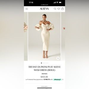 ALIEVA TIFFANY DUPIONI PUFF SLEEVE MAXI DRESS (BEIGE) Size Large.